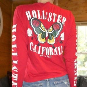 Hollister butterfly graphic red long sleeve tee - small